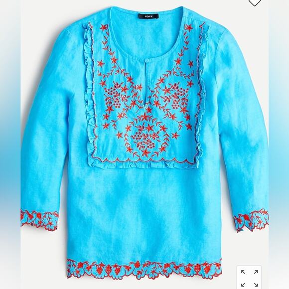 J. Crew Tops - J Crew Embroidered linen tunic XS